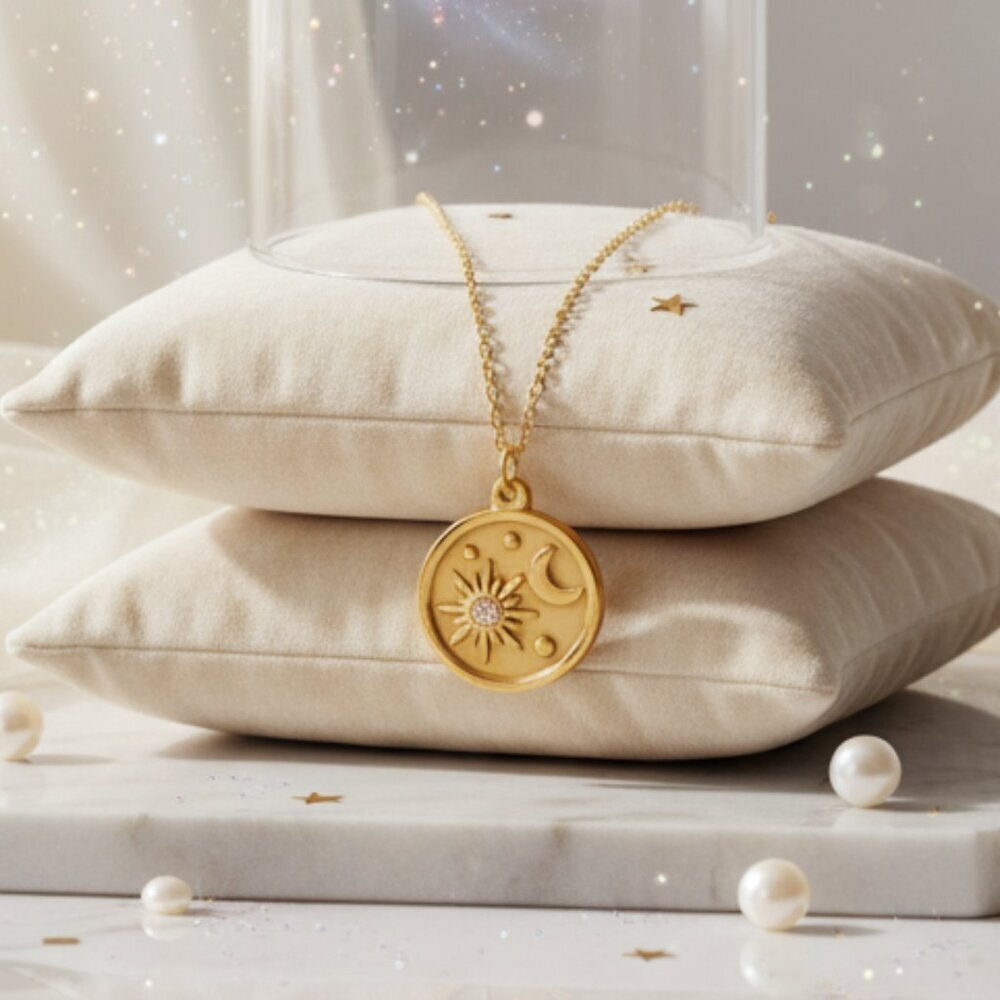 Gold Sun & Moon Pendant Necklace - Women Jewelry